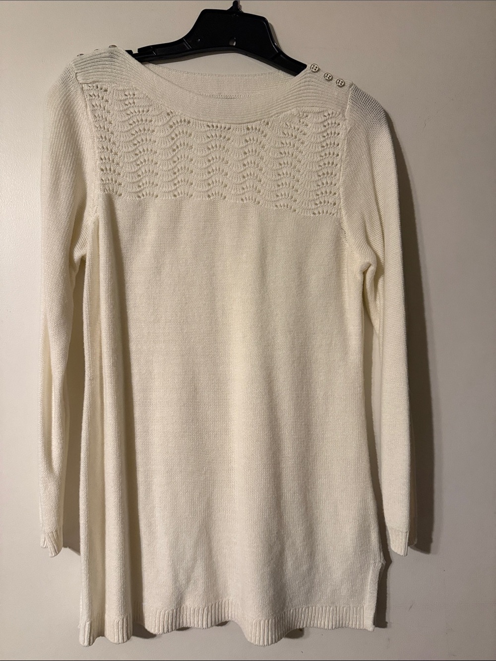 croft & barrow Ivory Crewneck Tunic Sweater with Lace Yoke